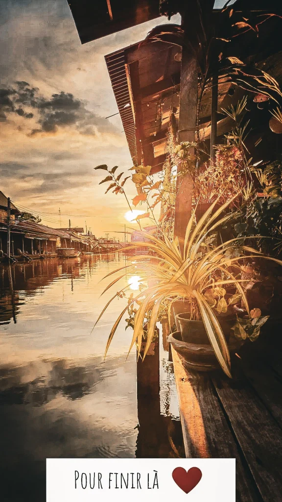 sunset sur les canaux d'amphawa en thailande