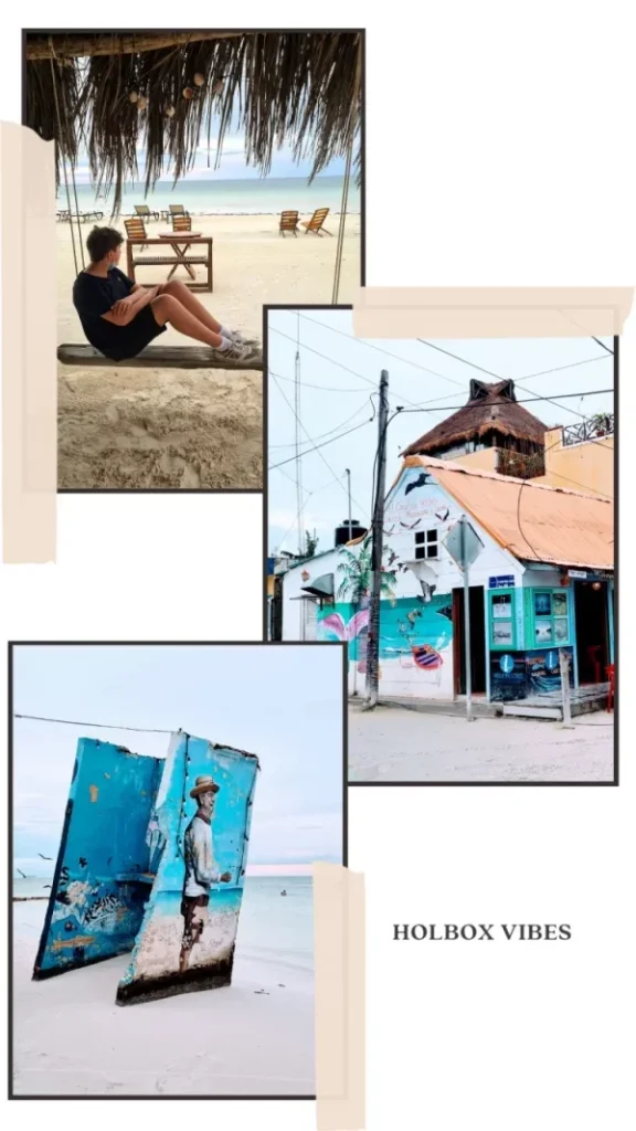 plage et maison colorés du centre ville d'holbox au mexique