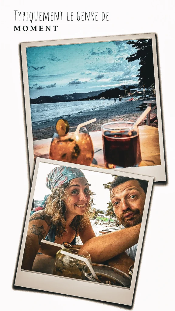 pele mele de photo un couple a la plage et des cocktails