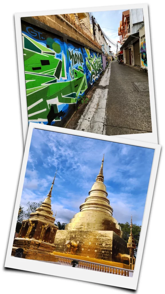 centre historique street art et temple a chaing mai dans le nord de la thailande