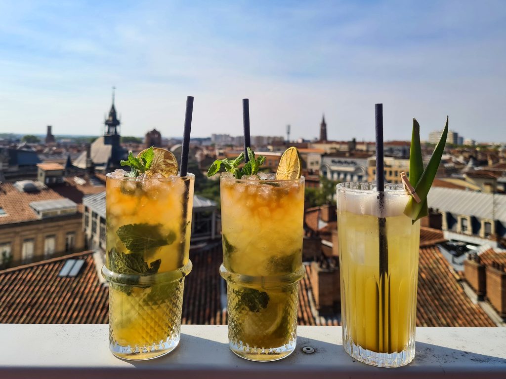 mojito avec vue sur les toits de toulouse a la terrasse de ma biche sur le toit