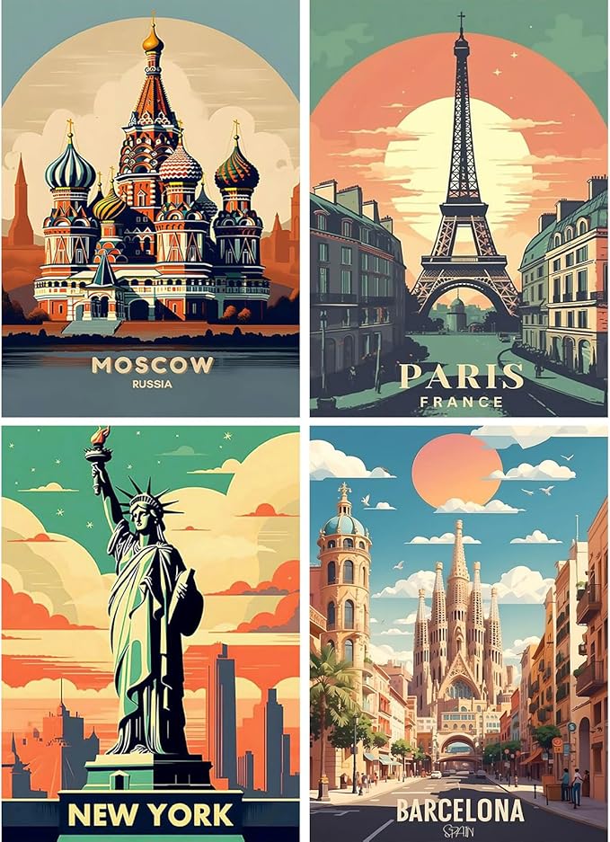 afficj=hes de voyage vintage a mettre au mur des villes du monde