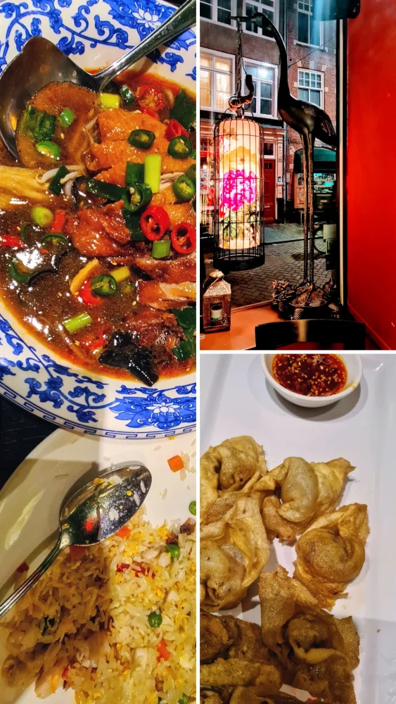plats asiatiques riz cantonais ragout et decoration rouge de restaurant chinois