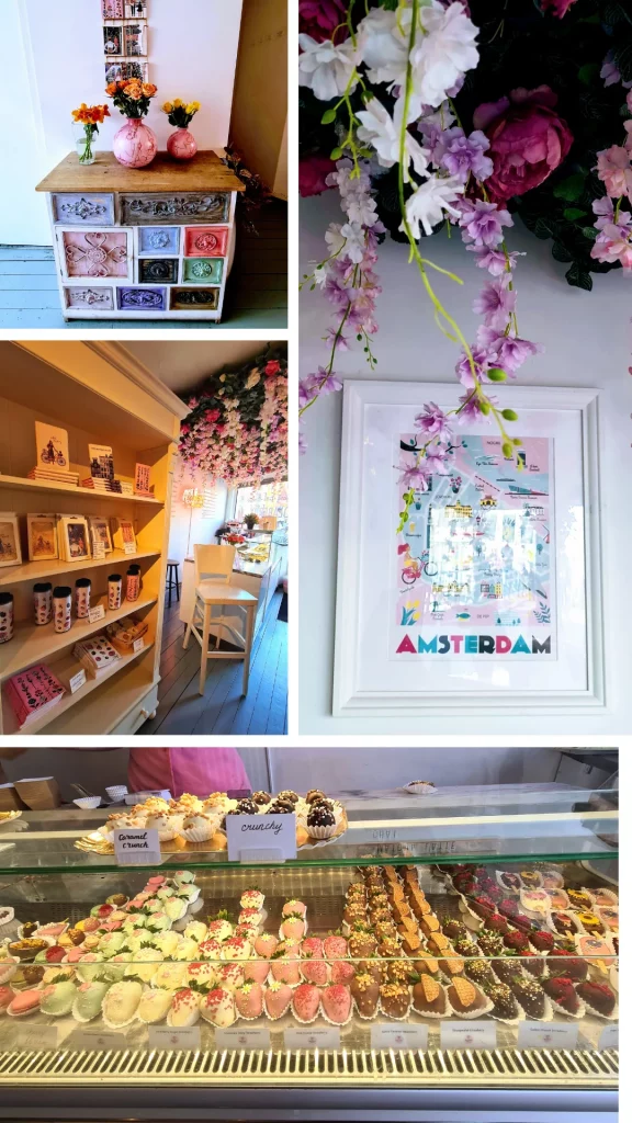 pele mele ampbiance interieure polaberry chocolaterie amsterdam et vitrine d'assortment de chocolats