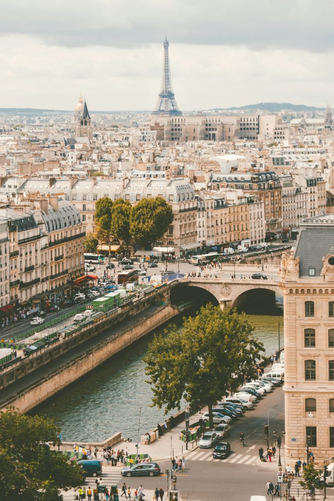 vu des toits de paris et de la tour eiffel sous un ciel nuageux