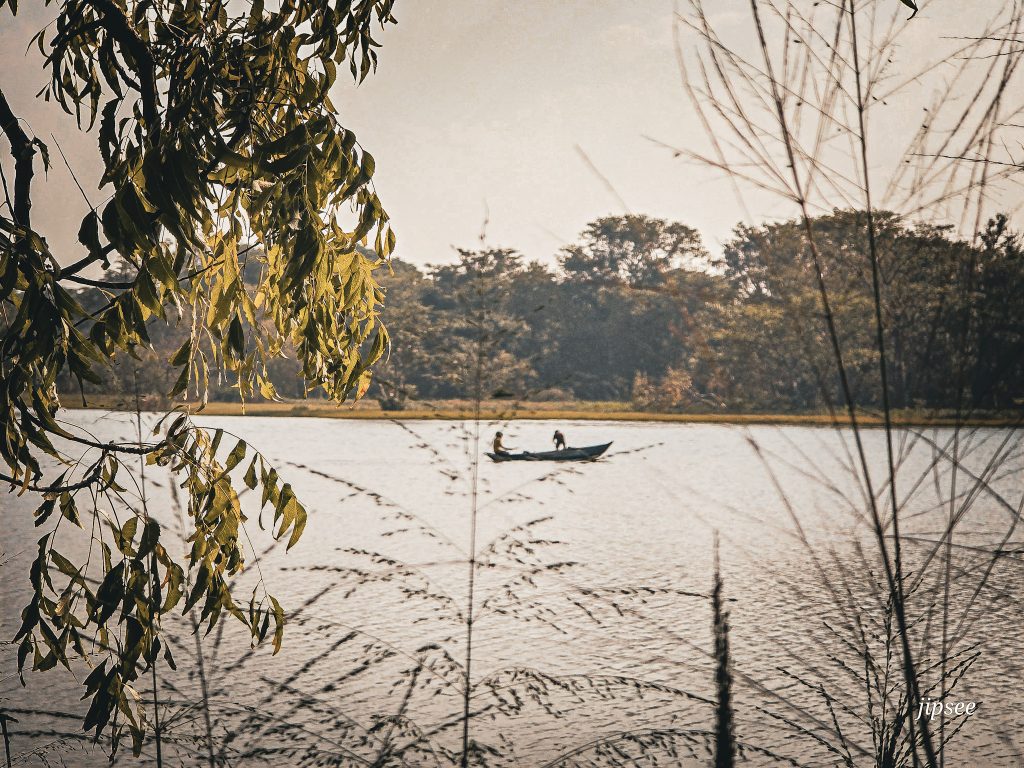 pecheur sri lankais dans sa barque sur un lac a sigiriya