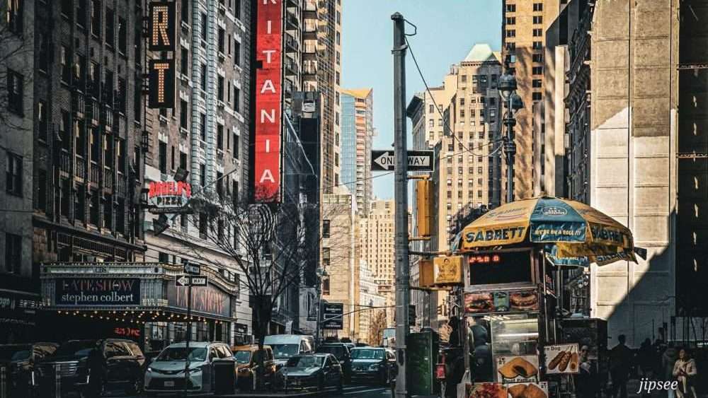 ambiance de new york food truc circulation enseignes lumineuses