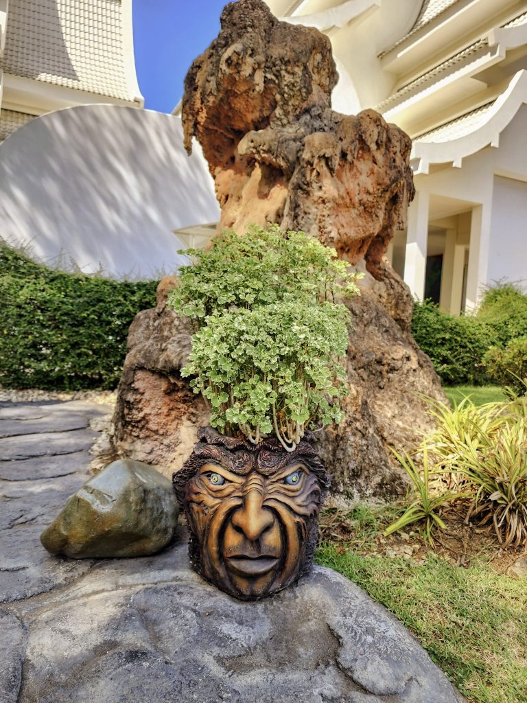 pot de fleur decale au temple blanc de chiang rai