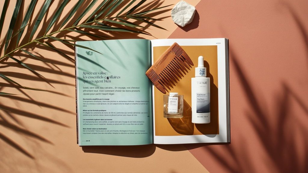 illustation de magazine jipsee ouvert sur un article de guide capillaire