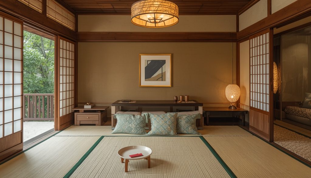 interieur d'une chambre de ryokan hotel traditionnel japonais