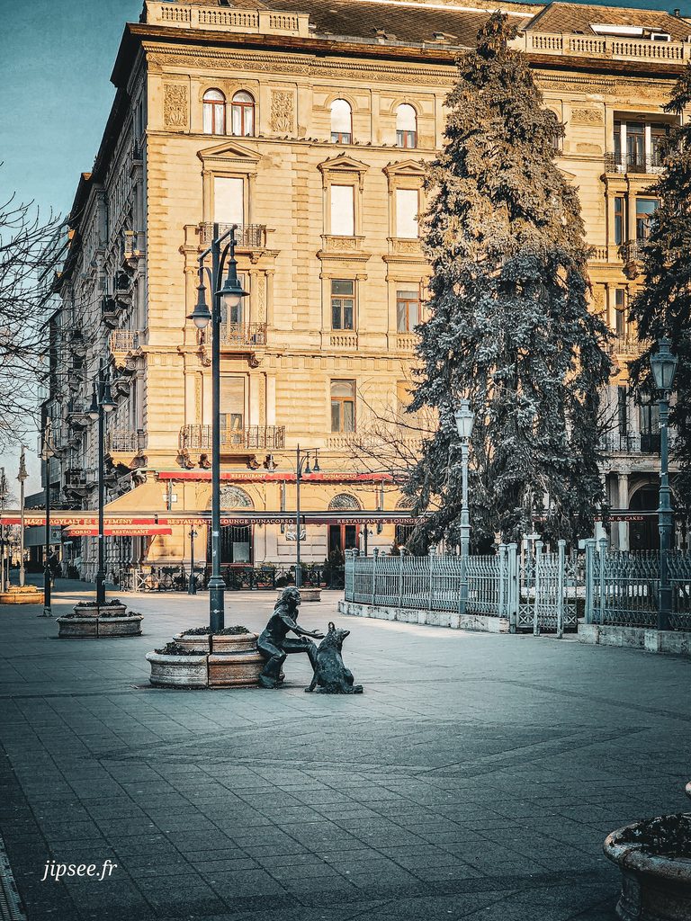 ambiance-hivernale-dans une rue de budapest au petit matin