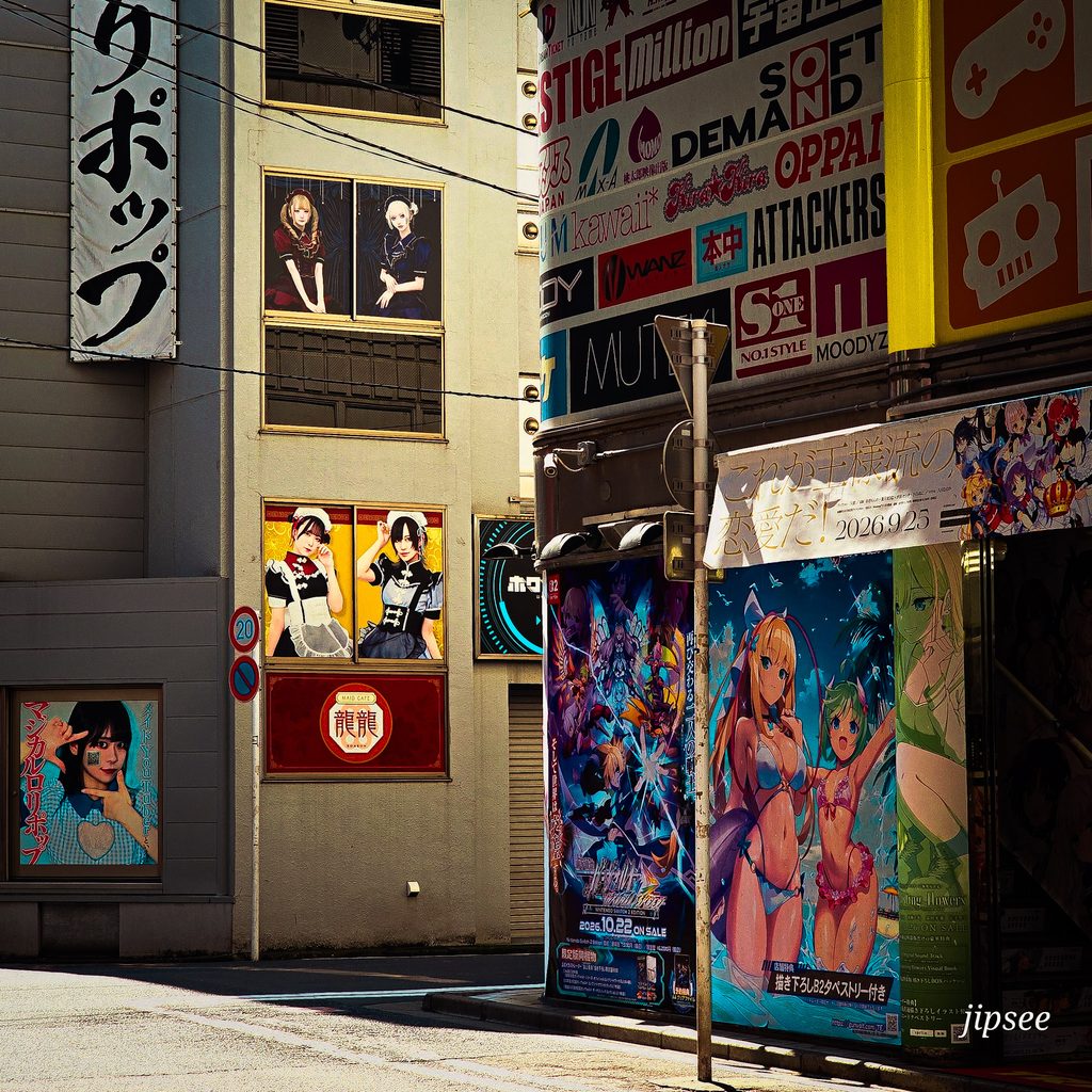 ruelle avec enseigne de maid cafe dans le quartier akihabara de tokyo